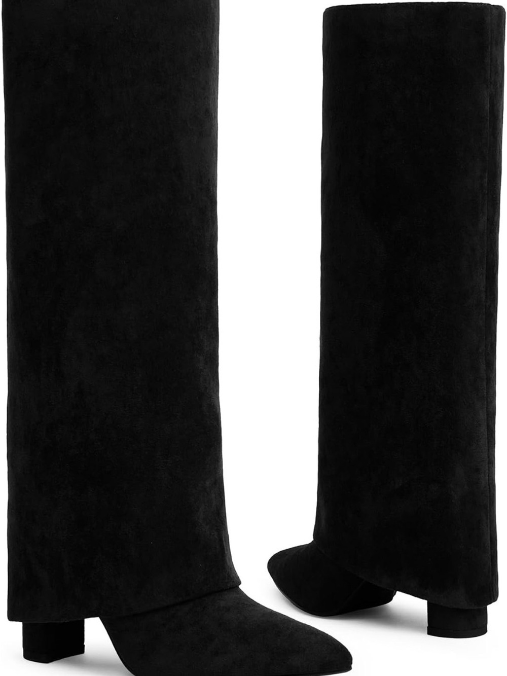 Black Knee-High Suede Heeled Boots - Elegant Everyday Style